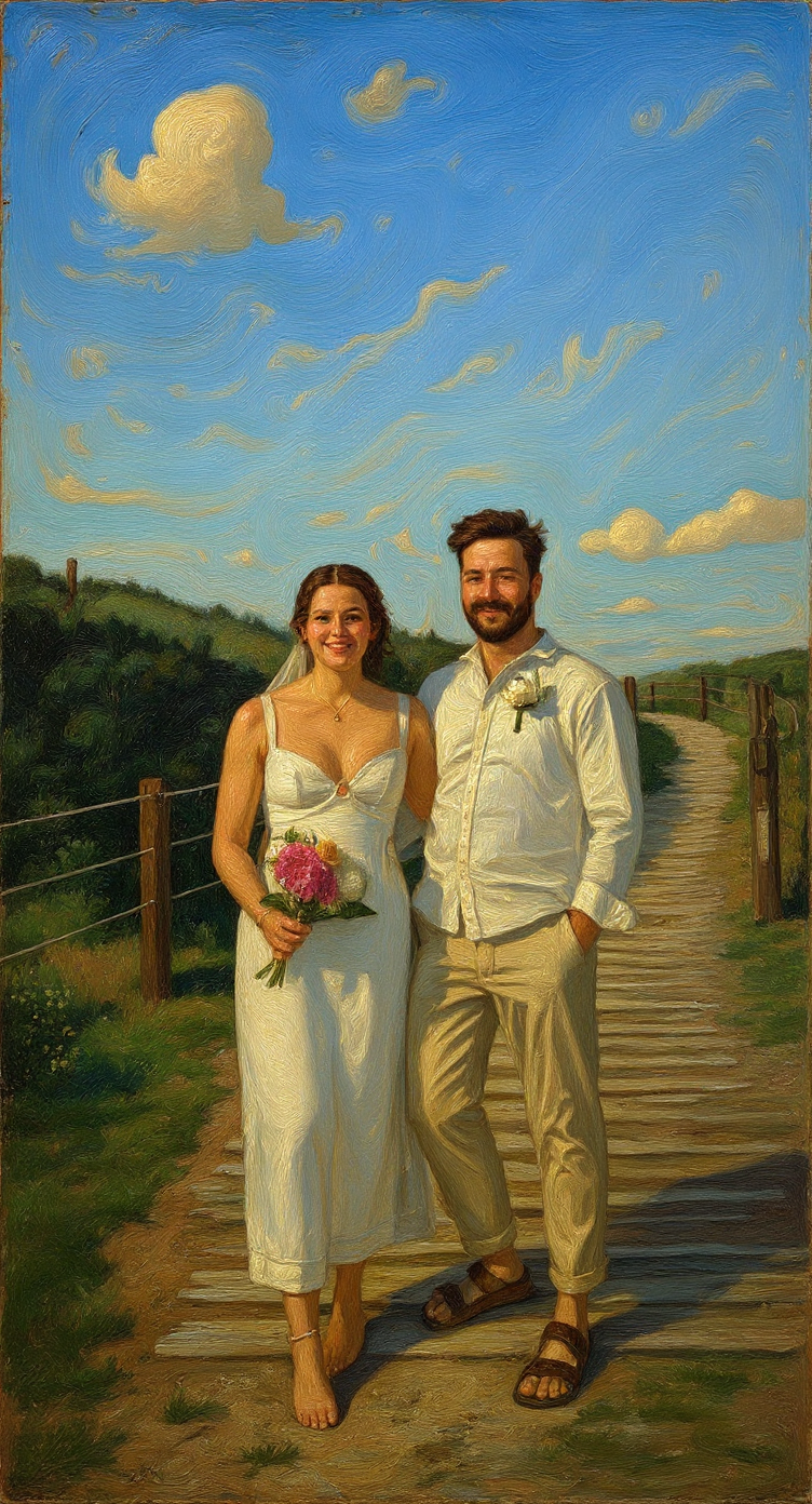 A newlywed couple walking hand-in-hand down the aisle after their wedding ceremony. The scene is filled with joy and celebration. The background is blurred, creating a sense of depth and focus on the couple. The light is soft and romantic. Camera angle: Wide-angle, capturing the entire scene with depth and perspective. Style: Romantic and cinematic wedding photography. Technical specs: High resolution, dynamic range, and professional editing.