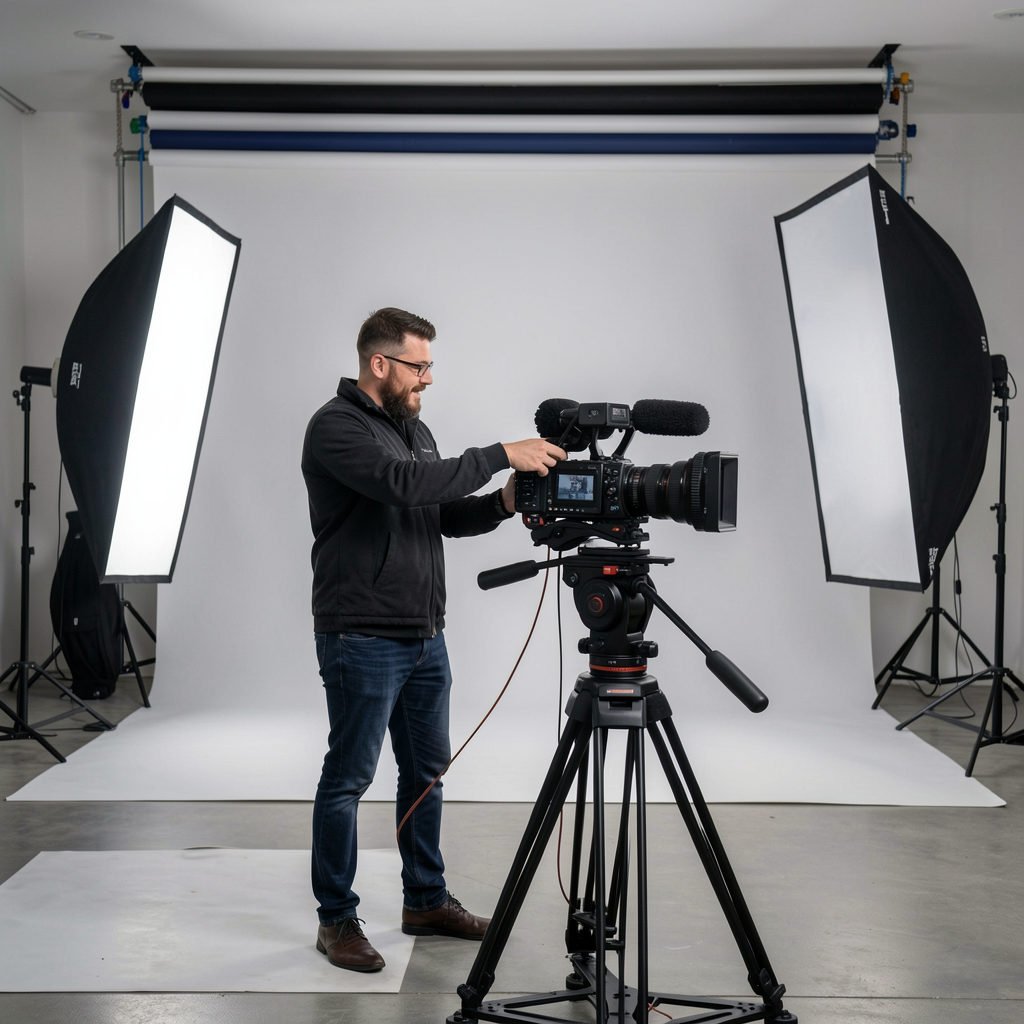 Professional videographer filming