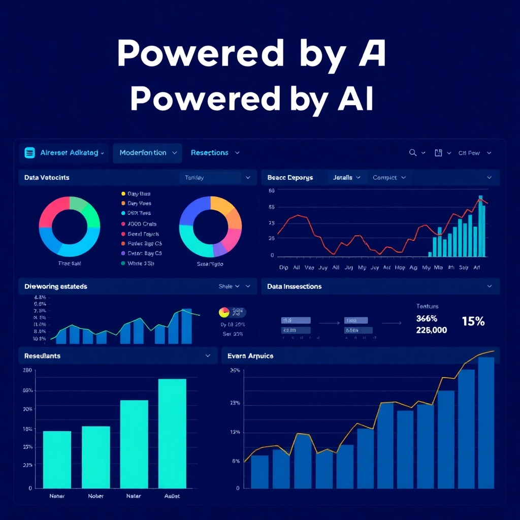 An image showcasing a dashboard or interface displaying data visualization powered by AI, illustrating improved decision-making capabilities. Use a professional and modern color palette with clear and easily readable charts and graphs. The image should be clean and easily understood. It should show clear and concise data that is easy to read and interpret. This image should be both professional and easy to understand.