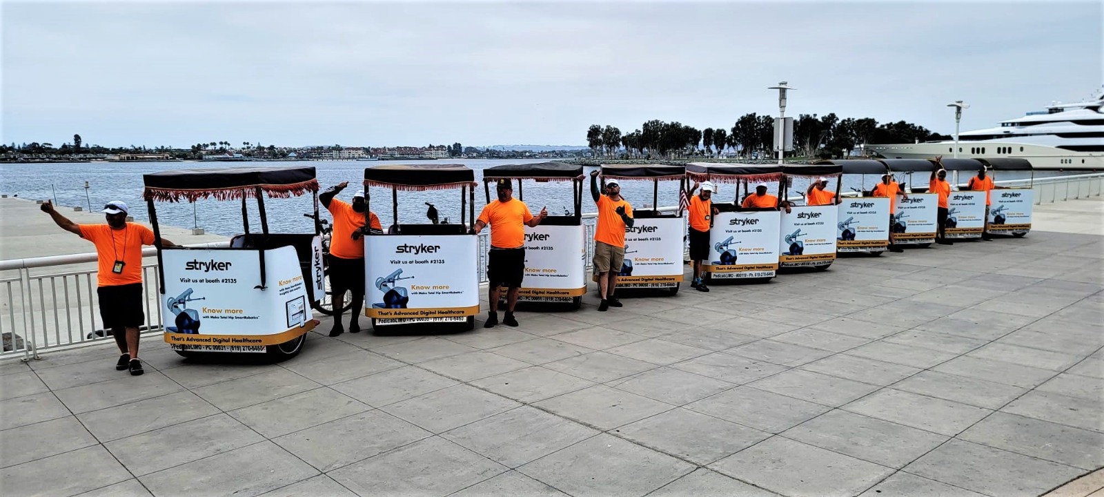 A hyperrealistic image of a rickshaw with a dynamic advertisement displayed on its side panel, weaving through the crowded streets of Oxford Street. The advertisement should be eye-catching and modern, with vibrant colors and a clear message. The scene should be set during peak shopping hours, with blurred pedestrians and vehicles in the background, creating a sense of hustle and bustle. The lighting should be bright and even, highlighting the advertisement's clarity and impact. Style: Advertising photography with a focus on capturing attention and conveying a clear message.