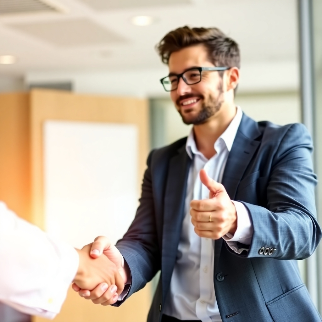 A photorealistic image of a person shaking hands with a tax professional, creating a feeling of trust and confidence.