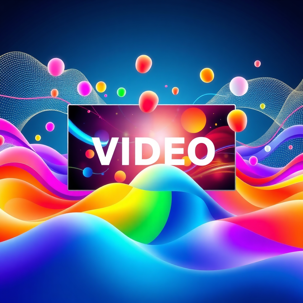Show a dynamic concept of an animated graphical video that embodies creativity and innovation. Feature colorful waves and shapes transforming into enticing video content. The color palette should be bright and varied, conveying energy and excitement. The design should allow for a blend of digital art and technology, showcasing how AI turns ideas into video visually. Ensure the resolution is high quality to attract attention.