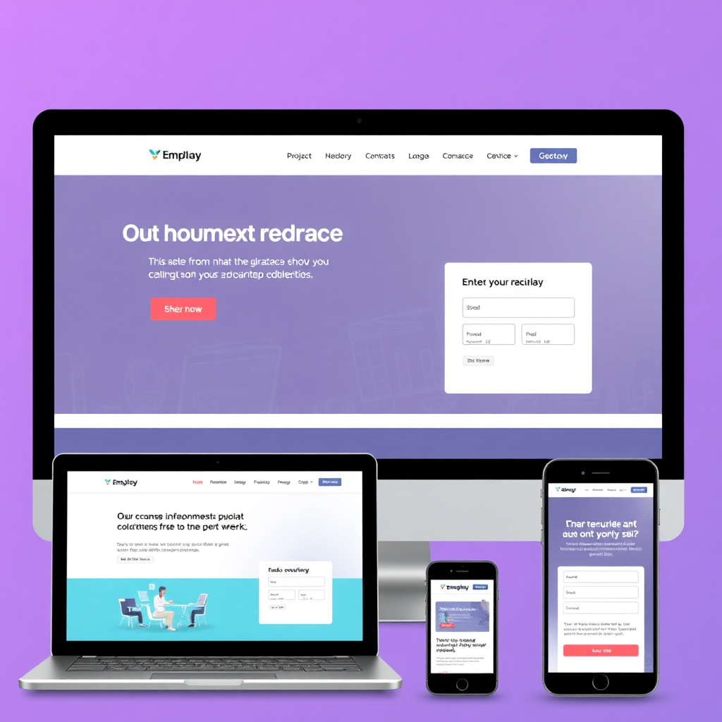 A clean, modern landing page design with a compelling headline and call-to-action. The page is displayed on various devices (desktop, tablet, mobile). The design is professional and visually appealing. 4K resolution.