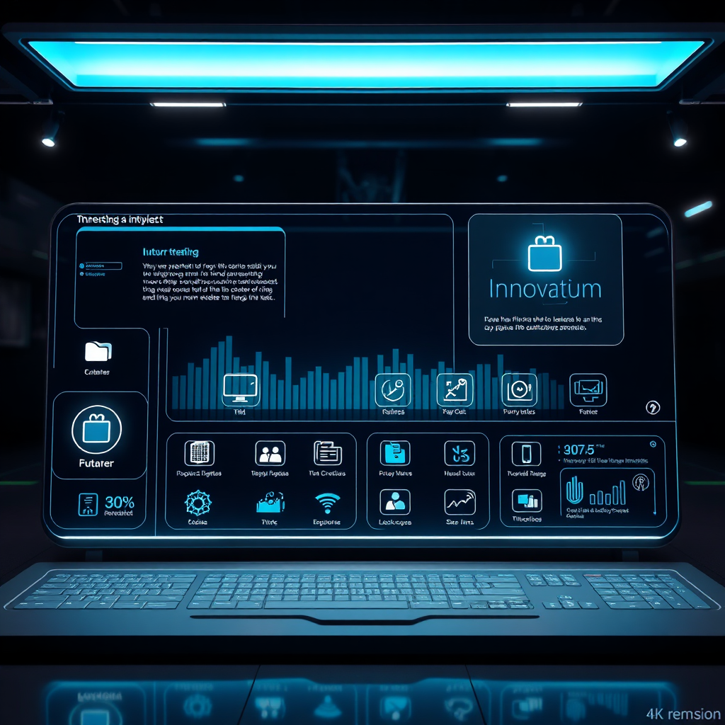 A display of cutting-edge technology interfaces, demonstrating innovation and future trends. Icons representing updates and improvements are highlighted. The scene is sleek and futuristic. 4K resolution.