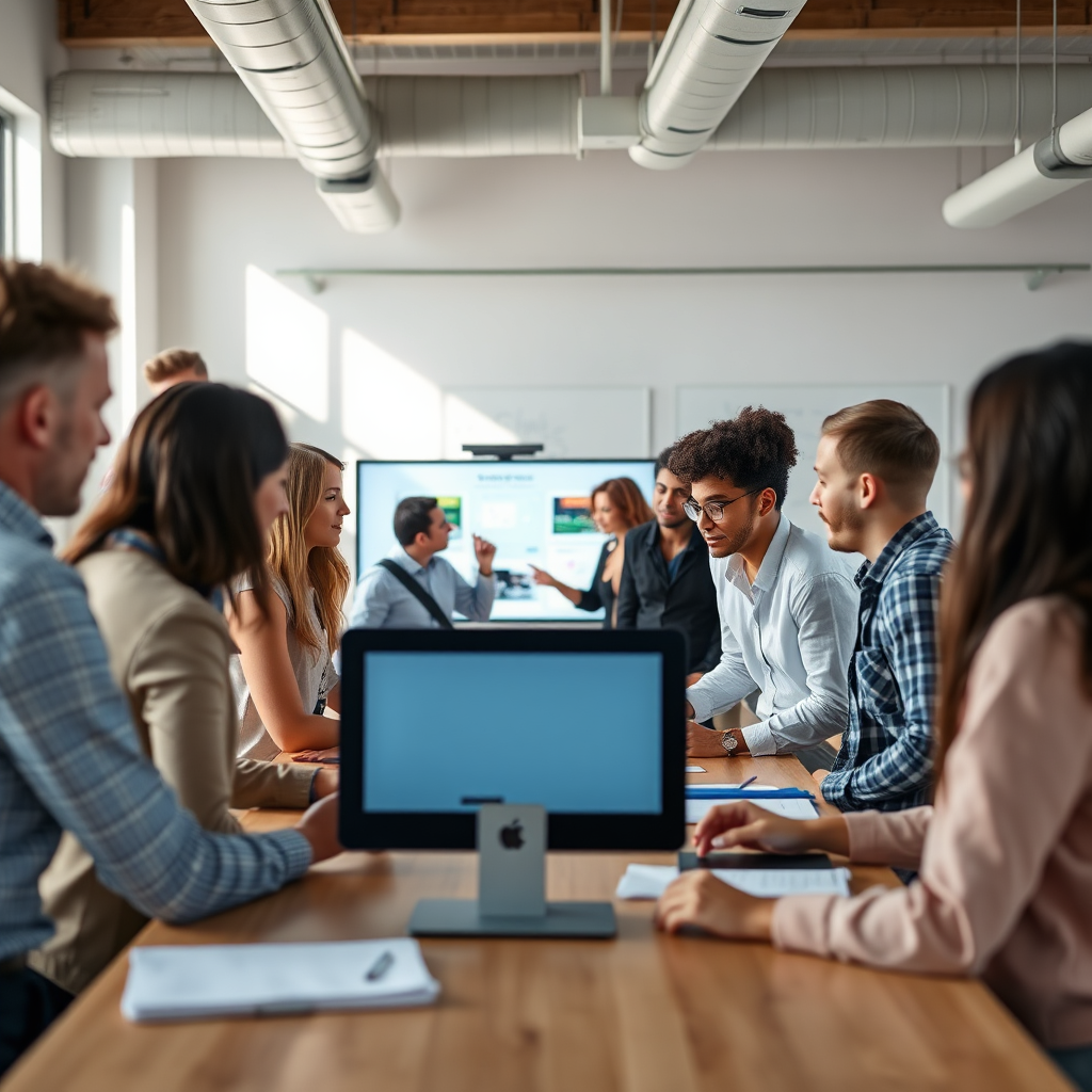 Our team collaborating in a modern office