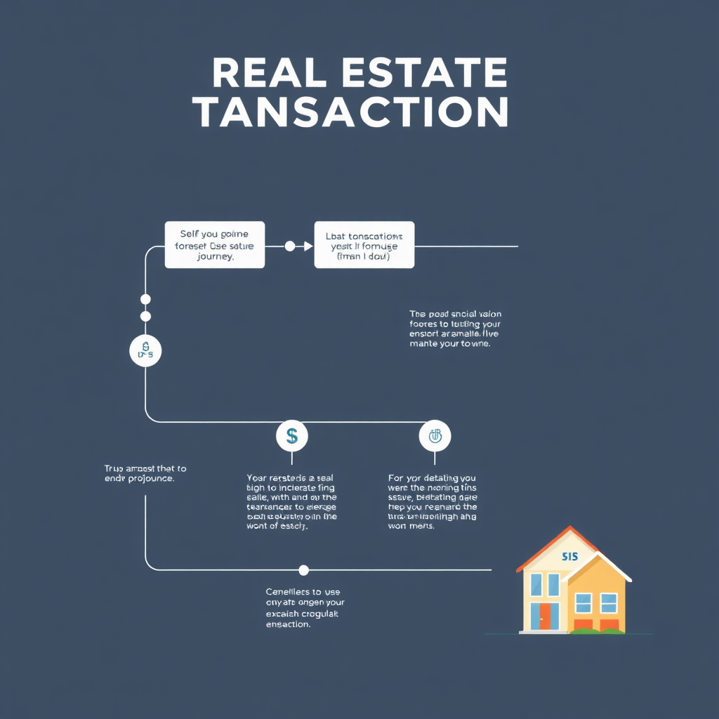 A flow chart illustrating the real estate transaction process, highlighting key steps and ensuring a smooth journey. Use clean, modern design elements. 4K, stylized.