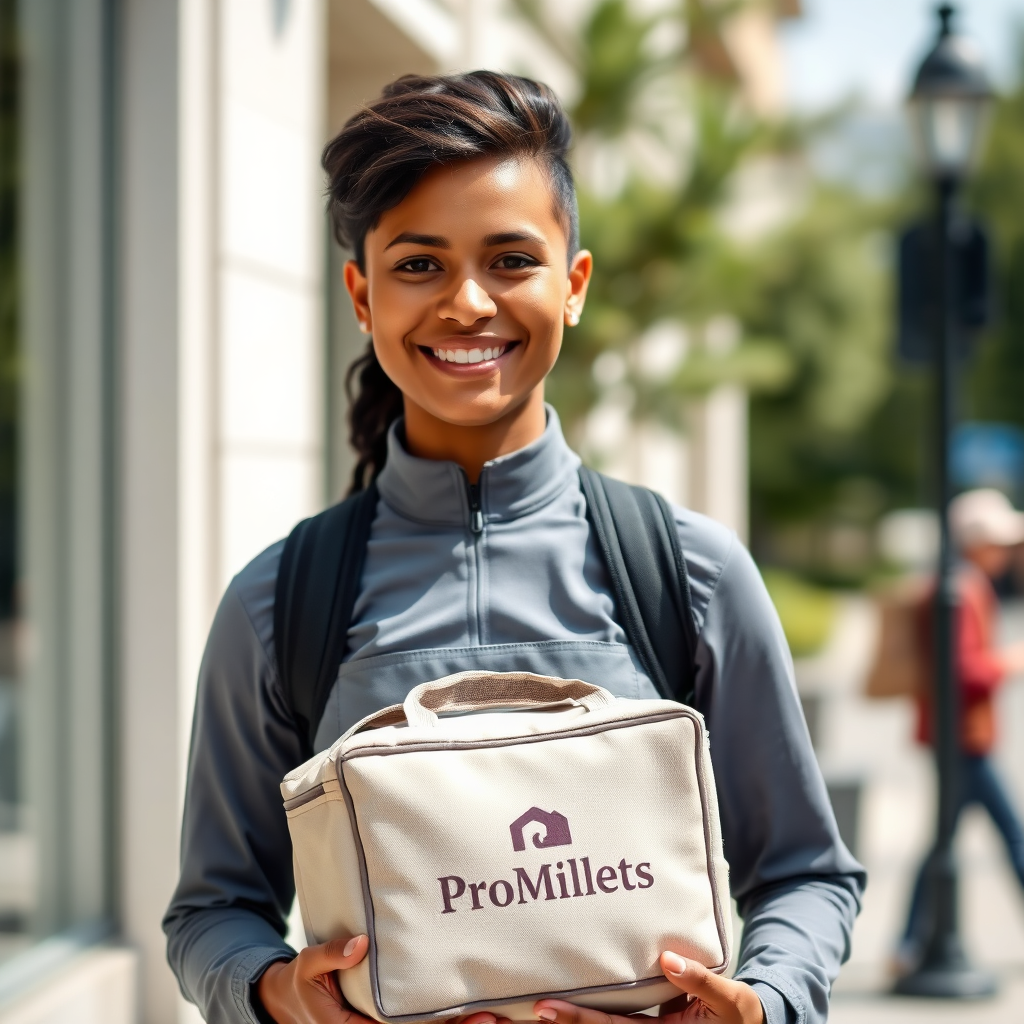 Delivery person with ProMillets food