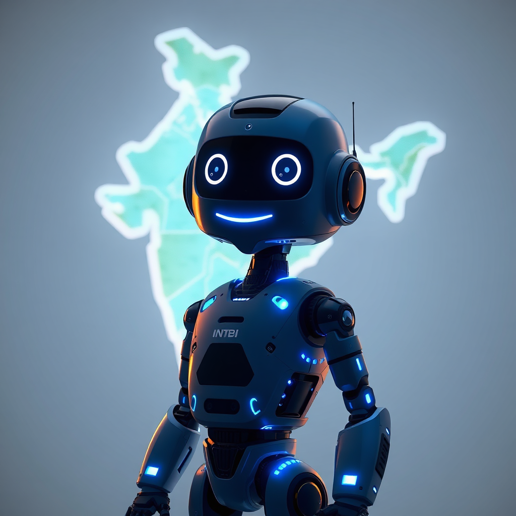 AI robot and India map graphic