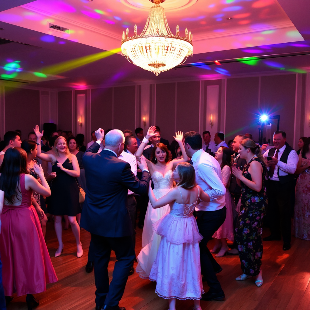 Guests dancing at a wedding reception