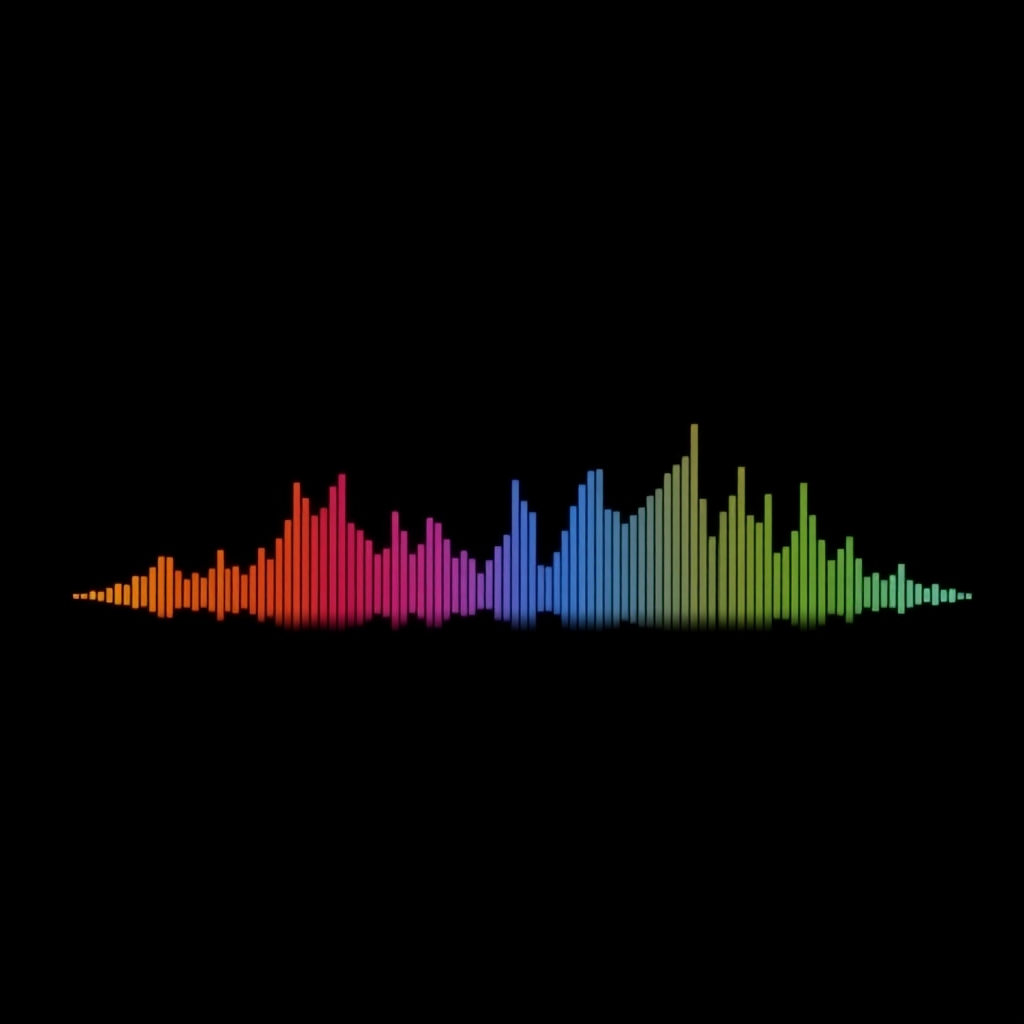 A minimalist image depicting a clean, uncluttered sound wave visualization against a dark background. The sound wave is vibrant and colorful, representing the purity of ad-free music. Dark background to emphasize clarity. Sharp focus. Technical specs: High quality, minimalist.