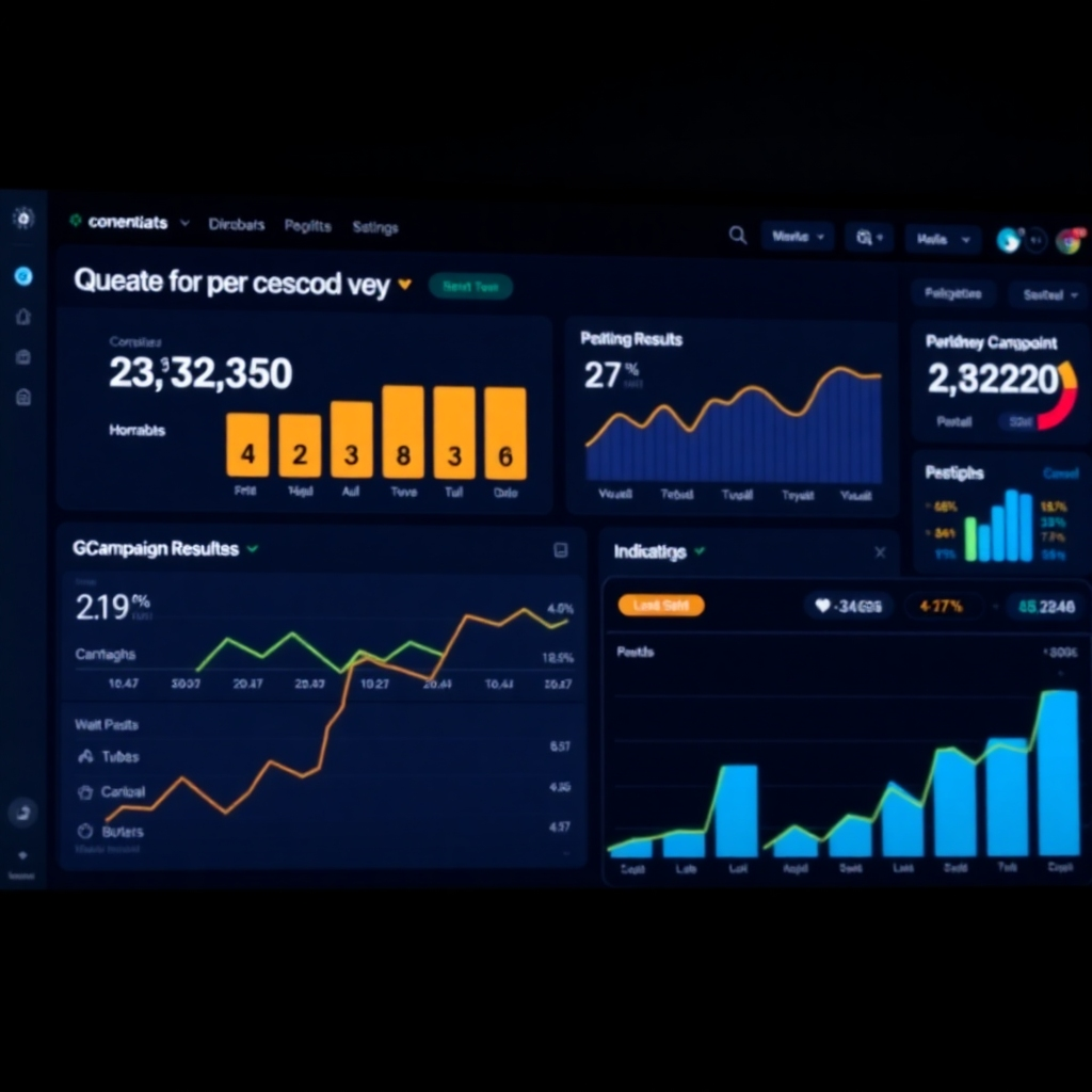 A photorealistic image of a digital marketing dashboard displaying positive campaign results, showcasing key performance indicators. 4K resolution