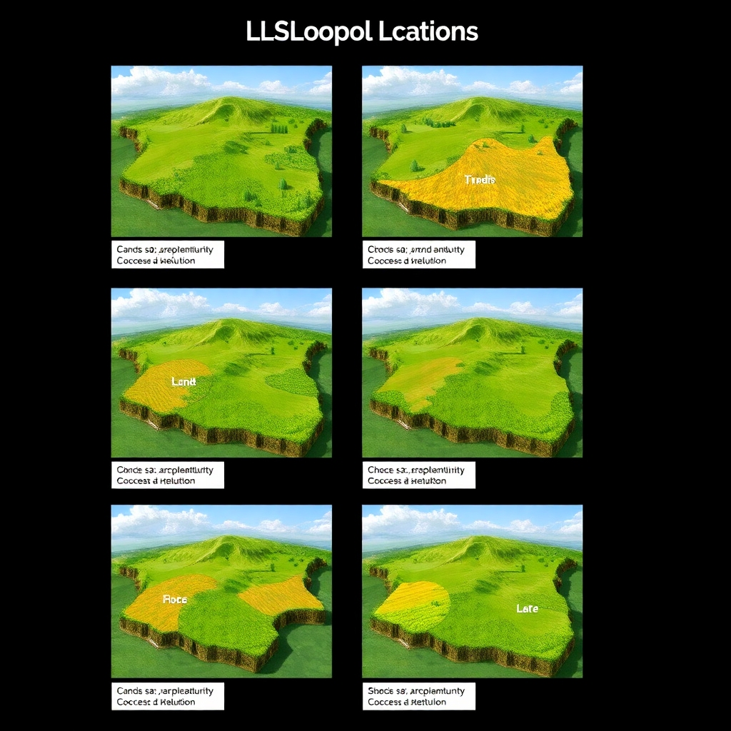 A photorealistic image showing a variety of land plots with different features and locations, highlighting the diversity of choices available.