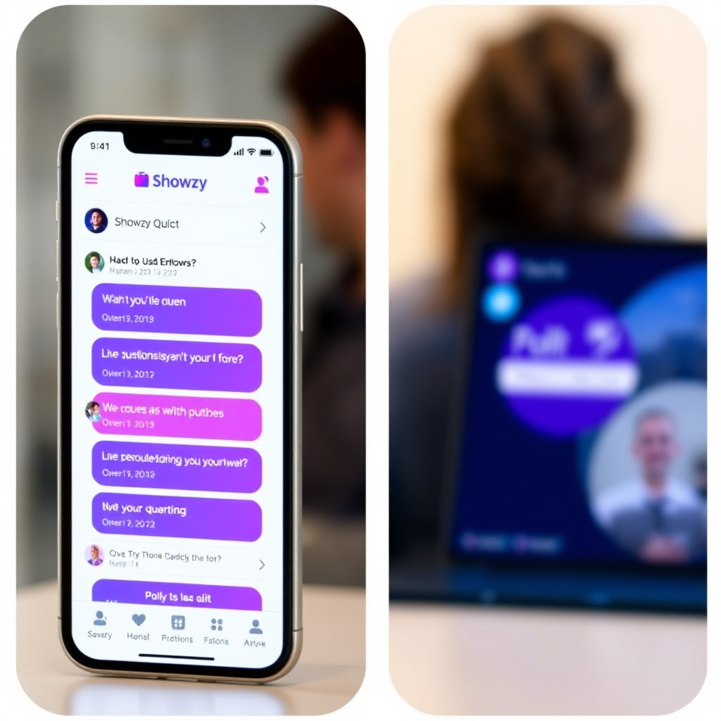 Showzy event app interface with live Q&A and polls