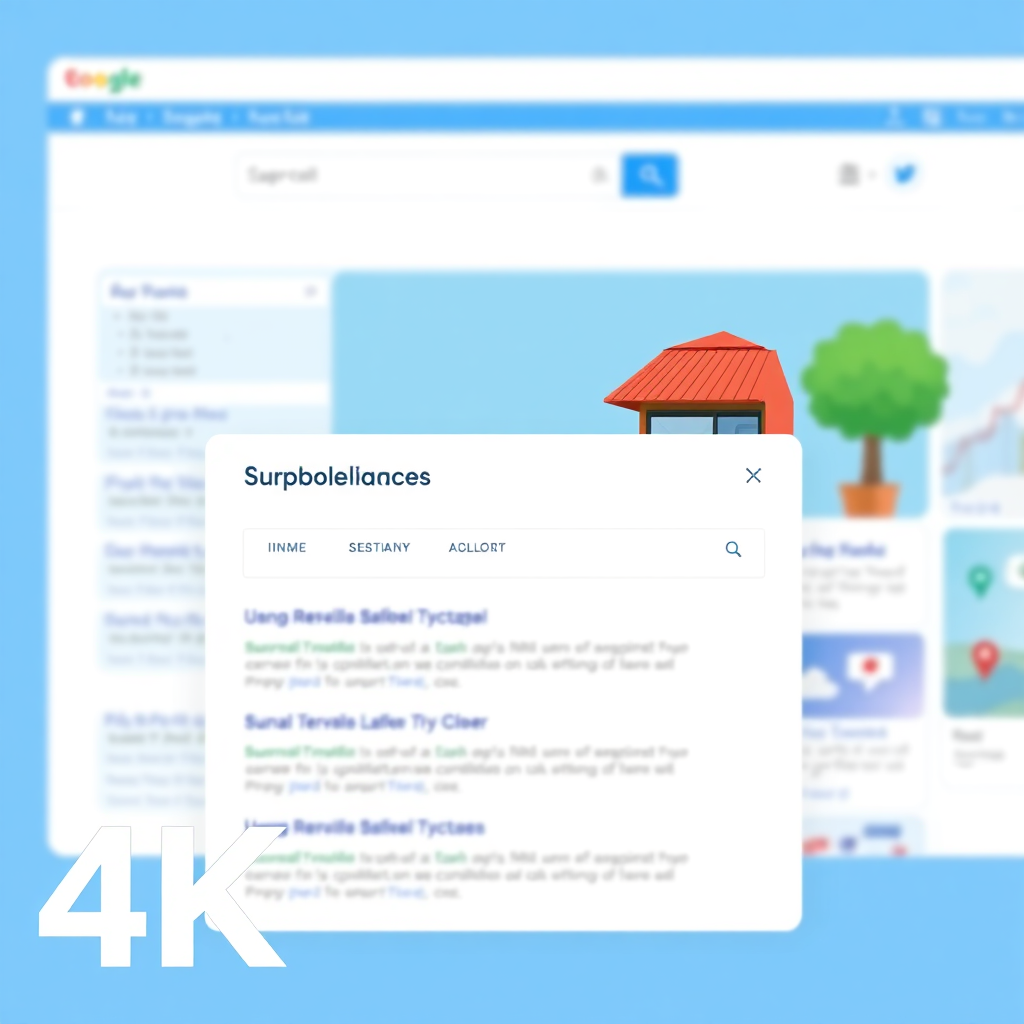 A stylized image of a search engine results page with a business listing prominently displayed at the top. The background is a clean, modern interface. The color palette is cool and professional, with a focus on blue and white. 4K resolution, high quality.
