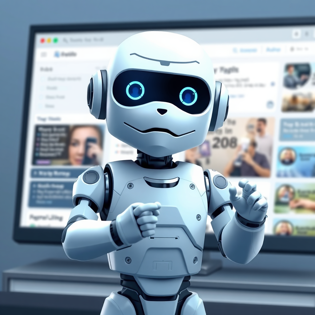A stylized image of an AI bot analyzing and improving a local business listing. The background is a clean, modern interface. The color palette is cool and professional, with a focus on blue and white. 4K resolution, high quality.