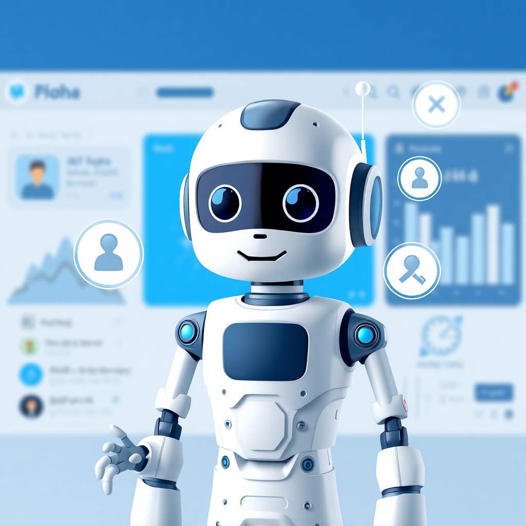 A stylized image of an AI bot connecting service providers with potential clients. The background is a clean, modern interface. The color palette is cool and professional, with a focus on blue and white. 4K resolution, high quality.