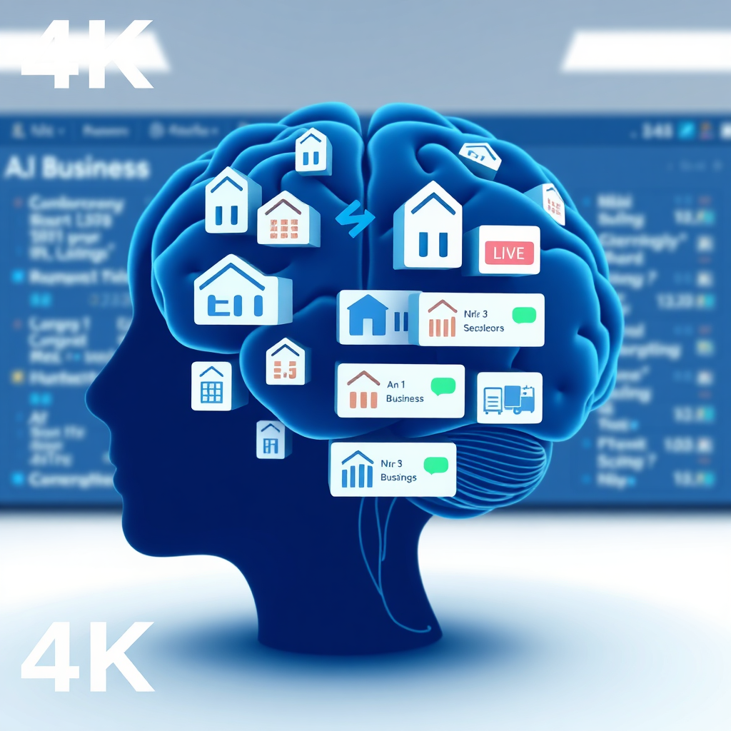 A stylized image of an AI brain sorting business listings into neatly organized categories. The background is a clean, modern interface. The color palette is cool and professional, with a focus on blue and white. 4K resolution, high quality.