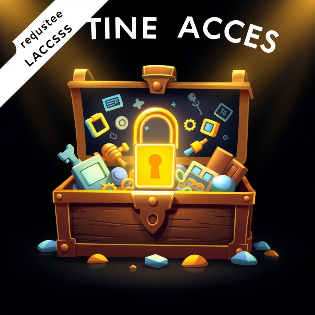 A stylized image representing lifetime access. The scene depicts a key unlocking a treasure chest filled with digital tools and resources. The key is glowing, symbolizing the value of lifetime access. The color palette should be rich and vibrant, with golds and blues dominating. The lighting should be dramatic, emphasizing the importance of the key and the value of the treasure chest.