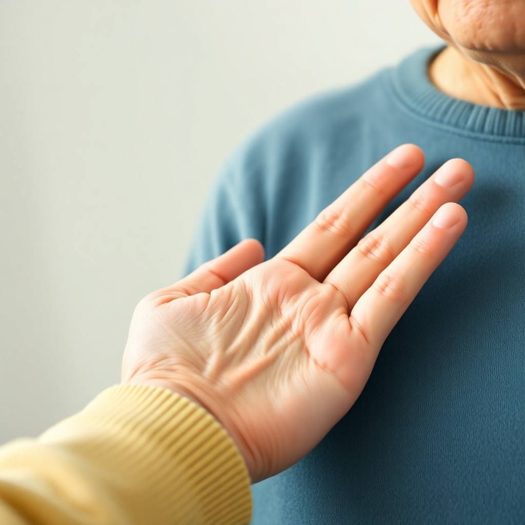 A stylized image representing a helping hand supporting an elderly person. The hand is warm and comforting. Soft, pastel colors. Close-up shot. Focus on the support and care provided. 4K resolution, high quality.