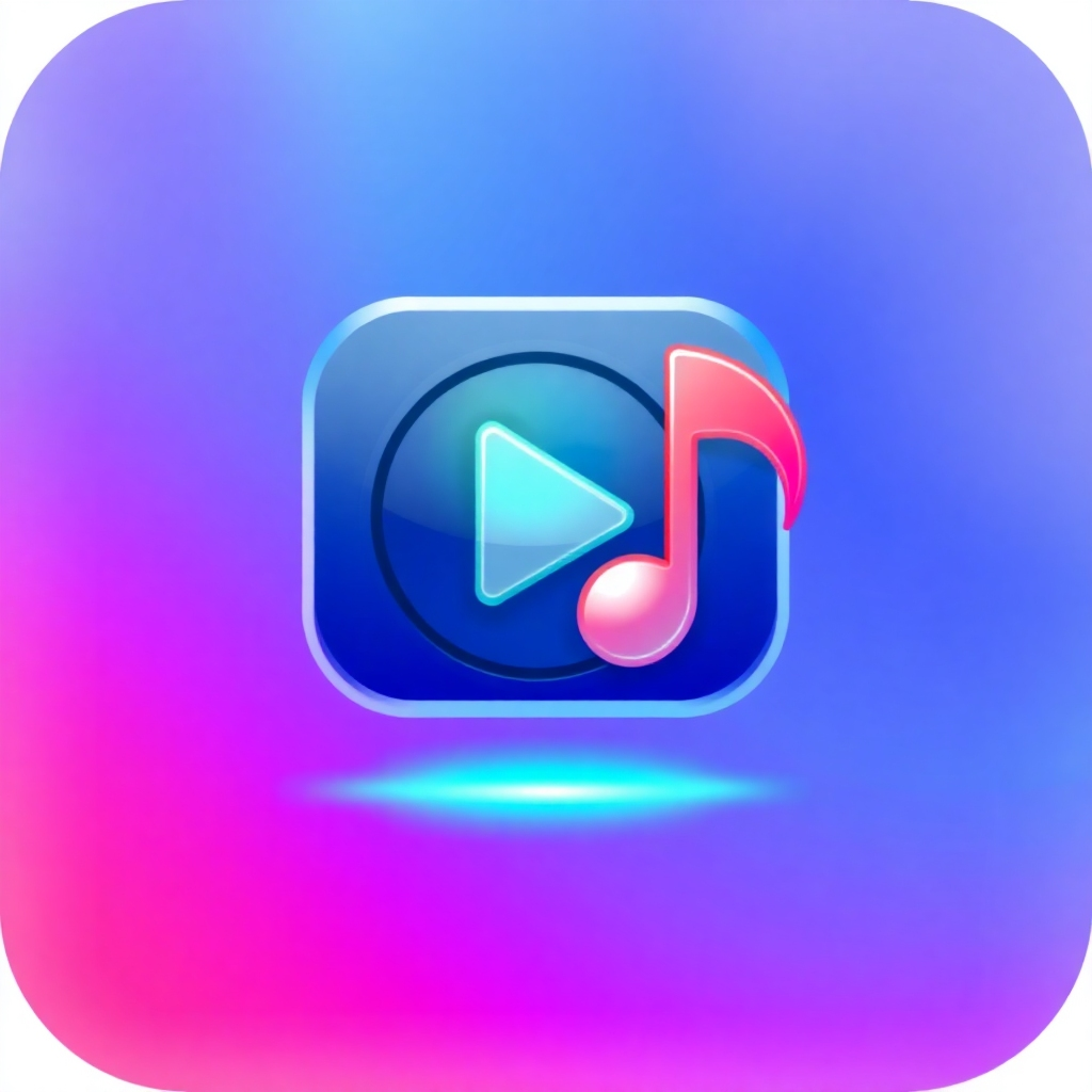 A stylized image showing a video icon seamlessly transforming into an MP3 icon. Smooth transition and vibrant colors. Technical specs: High quality, stylized.