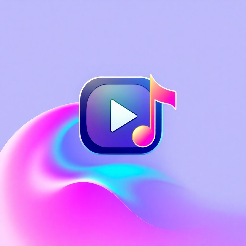 A stylized image showing a video icon transforming into a music note icon. A seamless transition is visualized through flowing lines and vibrant colors. Background is simple and clean. Style: Modern and tech-focused. Technical specs: High quality, stylized.