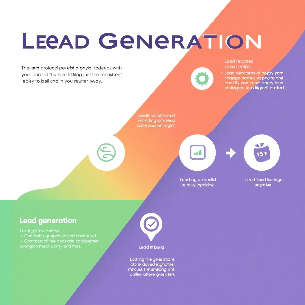 A stylized infographic showing the process of lead generation.  The style should be clean and effective, highlighting the steps involved. The color scheme should be consistent with corporate branding and easy to read. The resolution should be at least 4K.