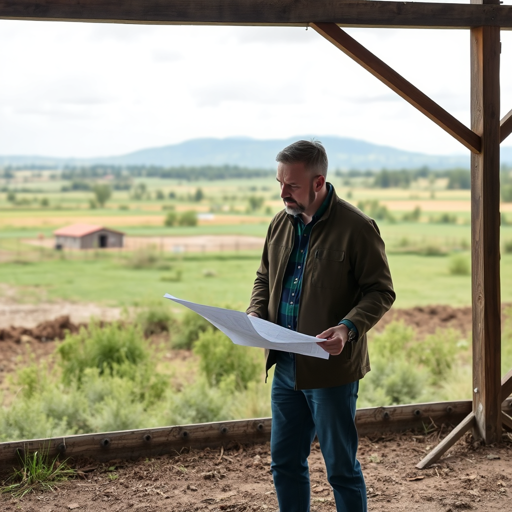 An advisor going through the plans and guiding the client over the project which is taking place at the client's land, 4k resolution.
