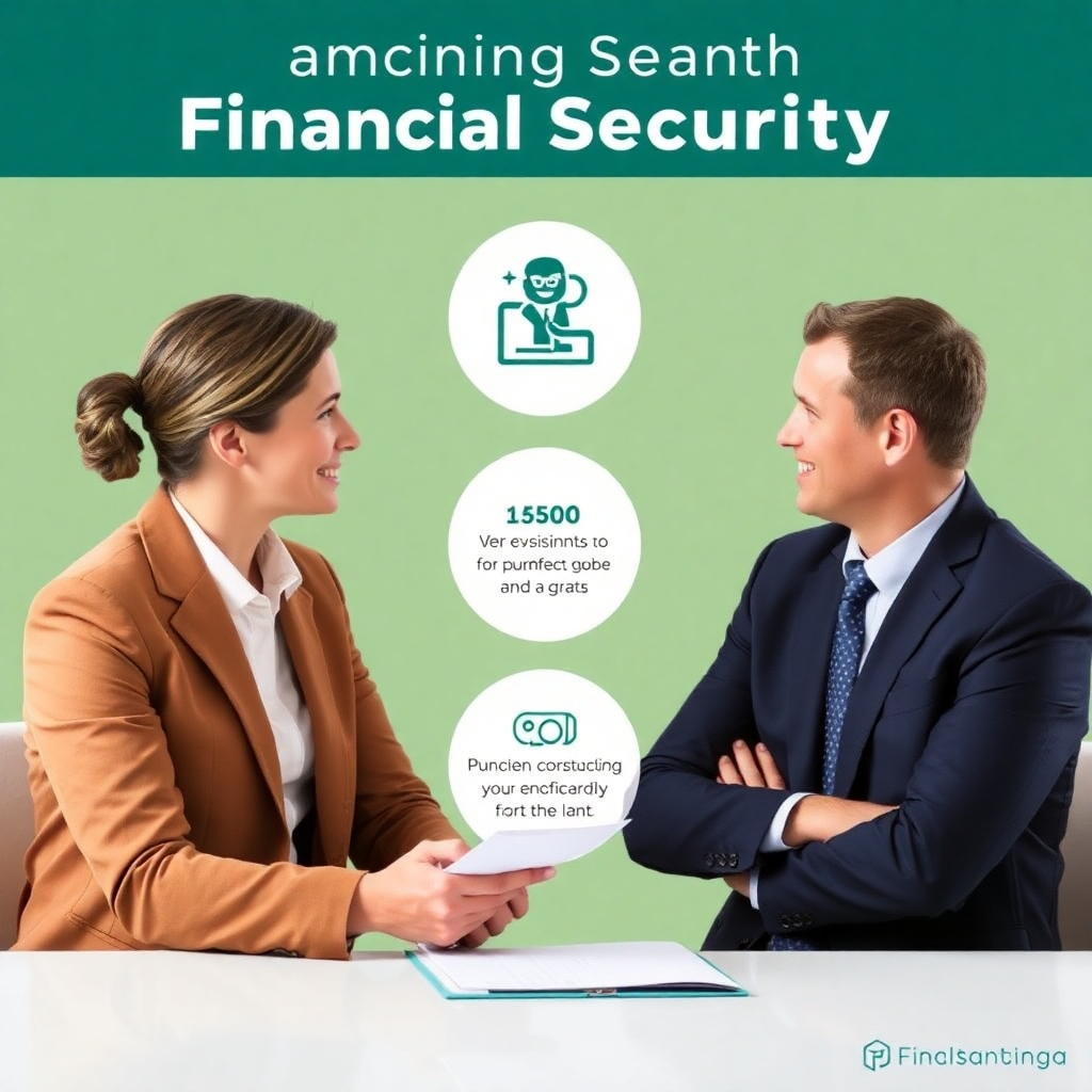 An image depicting a financial advisor consulting with a client, highlighting the financial security aspects of purchasing land.