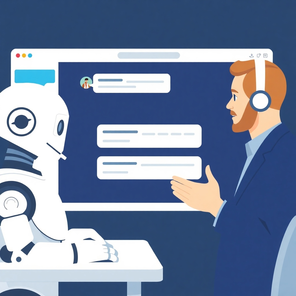 An image showing a clean, user-friendly chatbot interface interacting with a website visitor.  The image should showcase a professional and helpful interaction. The style should be modern and clean. The resolution should be at least 4K.