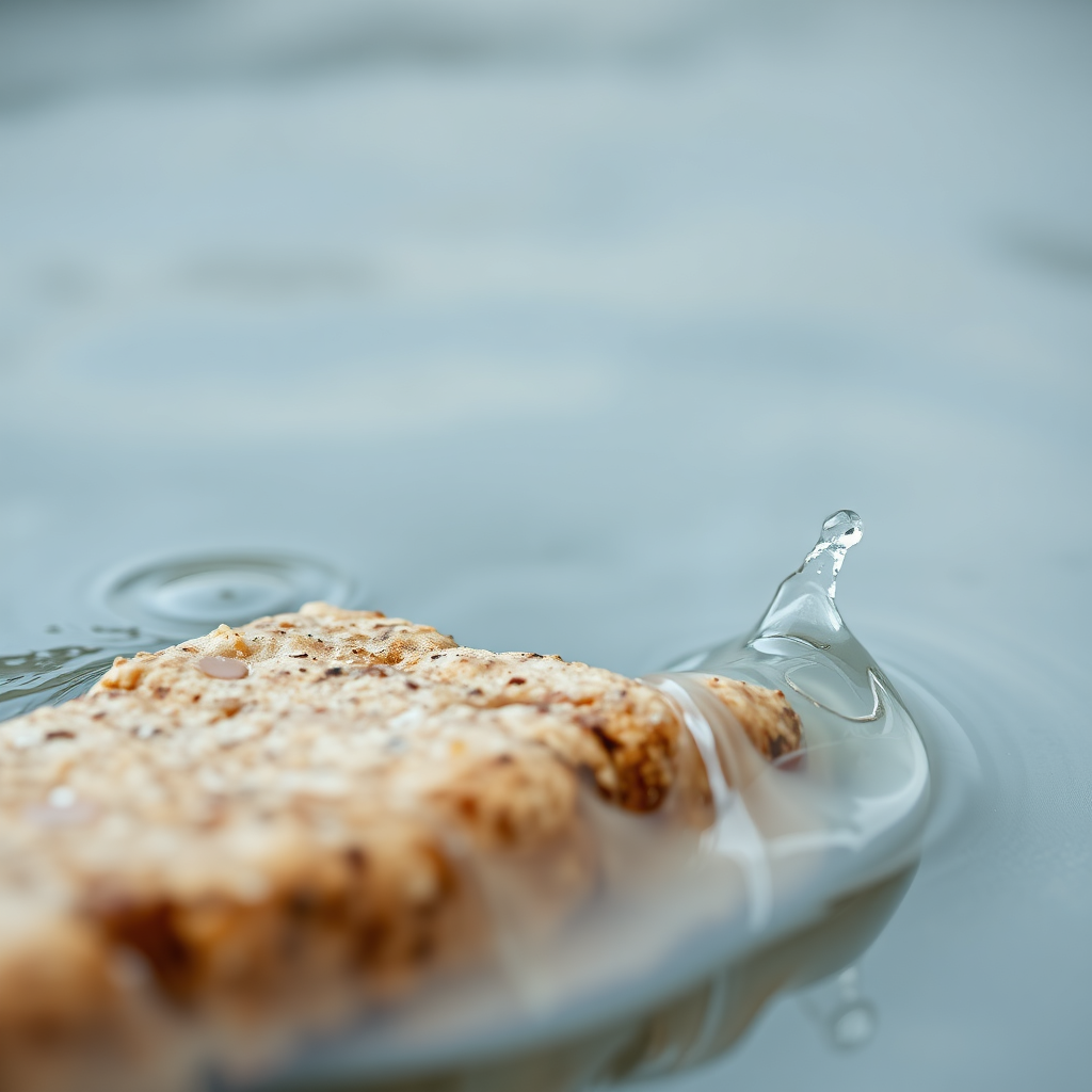 Close-up shot of cocopeat brick expanding in water. The image should highlight the texture and absorbency of the material. Soft, diffused lighting. 4K resolution.
