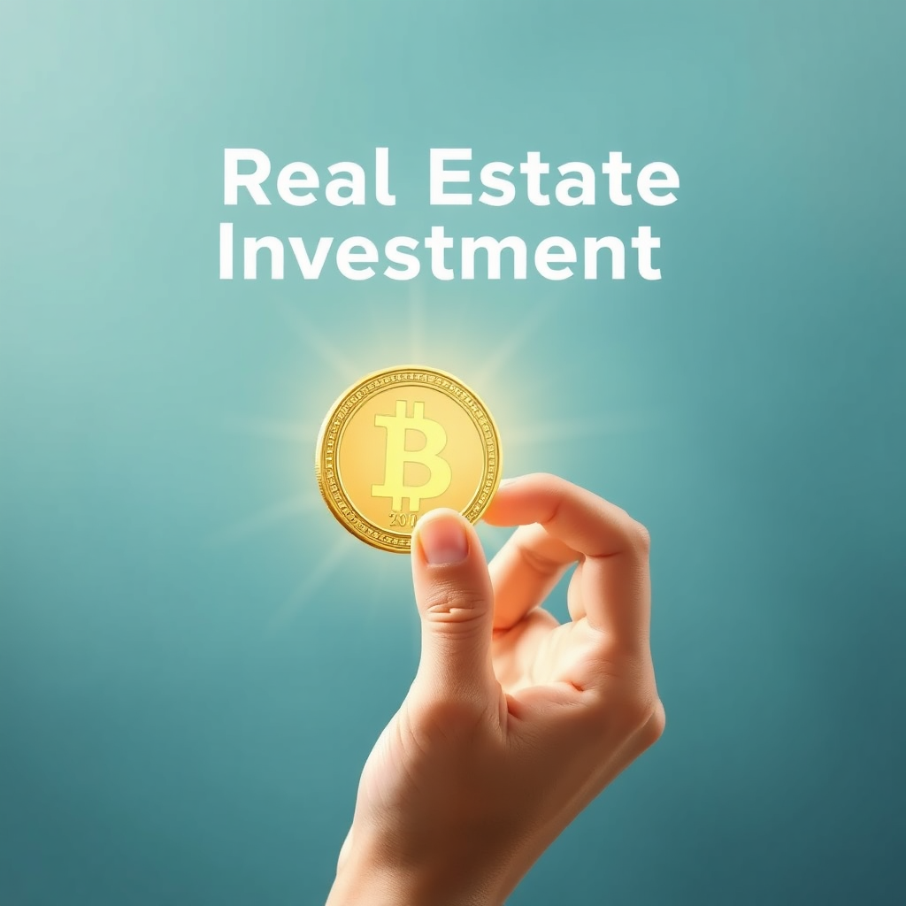 Create a dynamic image showing a hand holding a glowing coin, symbolizing successful real estate investments and financial growth.