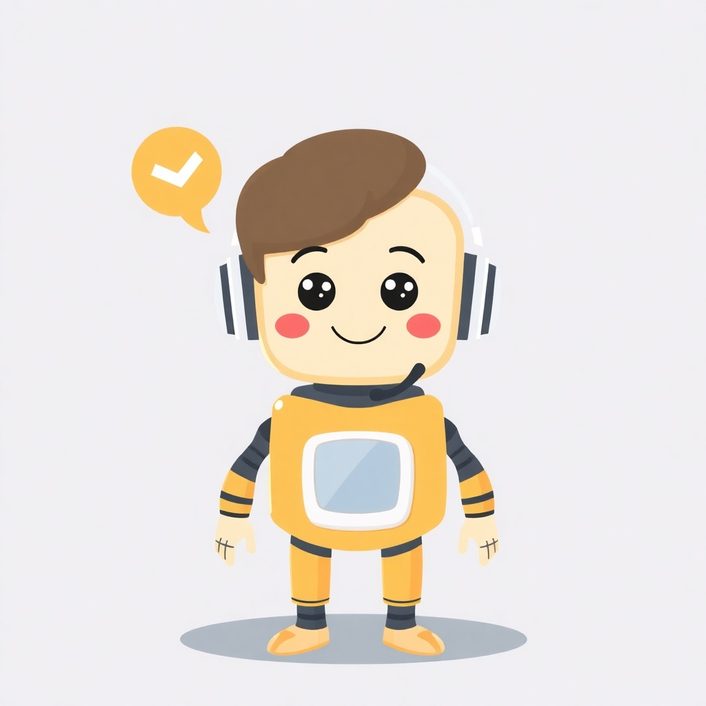 Create a friendly and approachable depiction of an AI virtual assistant, perhaps a stylized character or a simple, intuitive interface design, ready to help customers. Focus on its helpfulness and accessibility.
