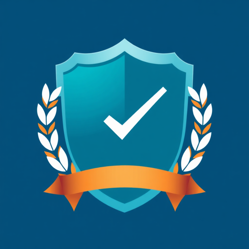 Depict a shield icon with a checkmark inside, representing guaranteed reliability and trustworthiness. The color palette should instill confidence and security.