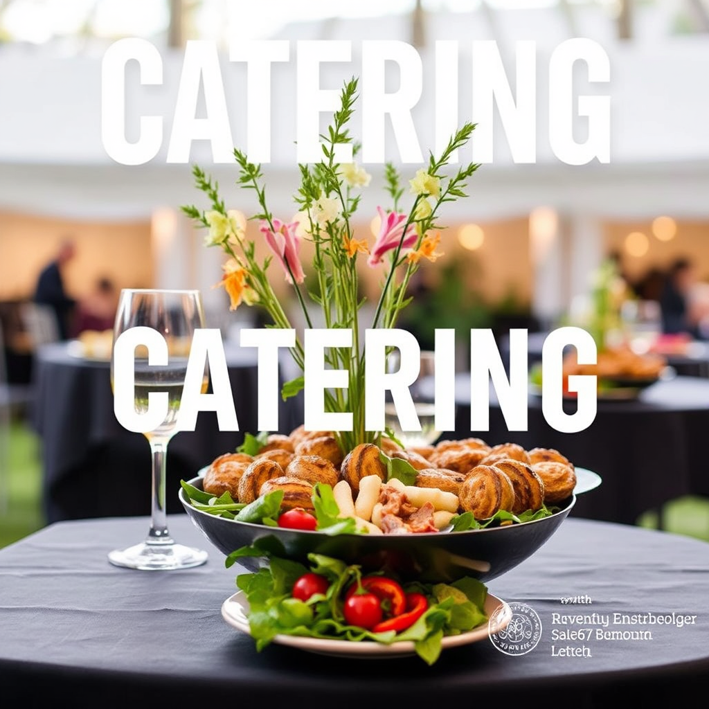 A photorealistic image of a corporate event, with attendees enjoying a catered meal. The composition should capture the professional and sophisticated atmosphere of the event. Lighting should be bright and even. The camera angle should be wide, showcasing the overall setting of the event.