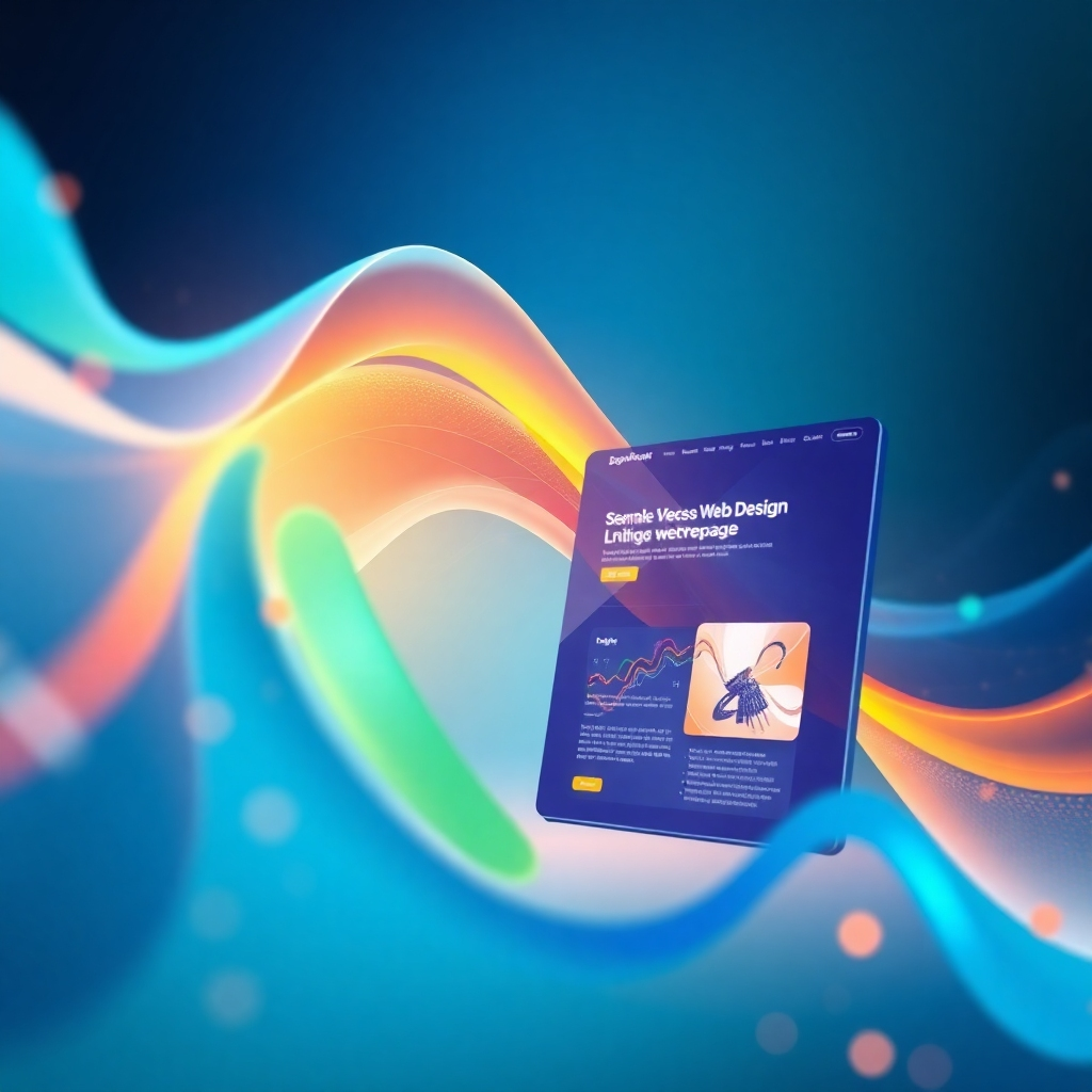 Generate a stylized image showcasing the concept of seamless AI-powered web design.  The image should feature abstract shapes representing data and information flowing smoothly into a beautifully designed landing page.  The colors should be vibrant and energetic, with a mix of blues, greens, and oranges. The lighting should be soft and diffused, creating a sense of calm and efficiency. The camera angle should be slightly tilted, giving a dynamic perspective on the data flow and landing page design.  The style should be modern and abstract, potentially inspired by works of graphic designers focusing on technology and data visualization. Aim for a 4K resolution, emphasizing crisp lines and vibrant color saturation to express the efficiency and beauty of the technology.