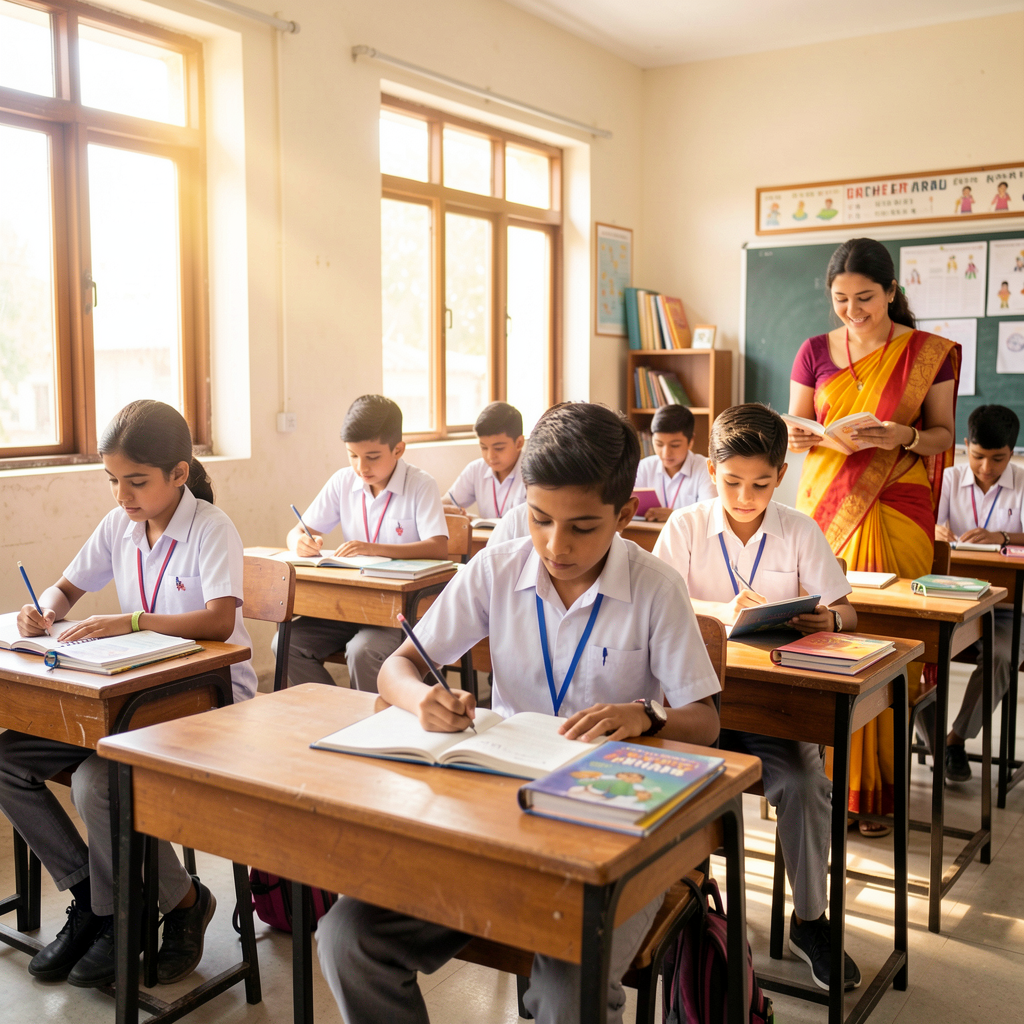 Indian school students learning at tuition centre