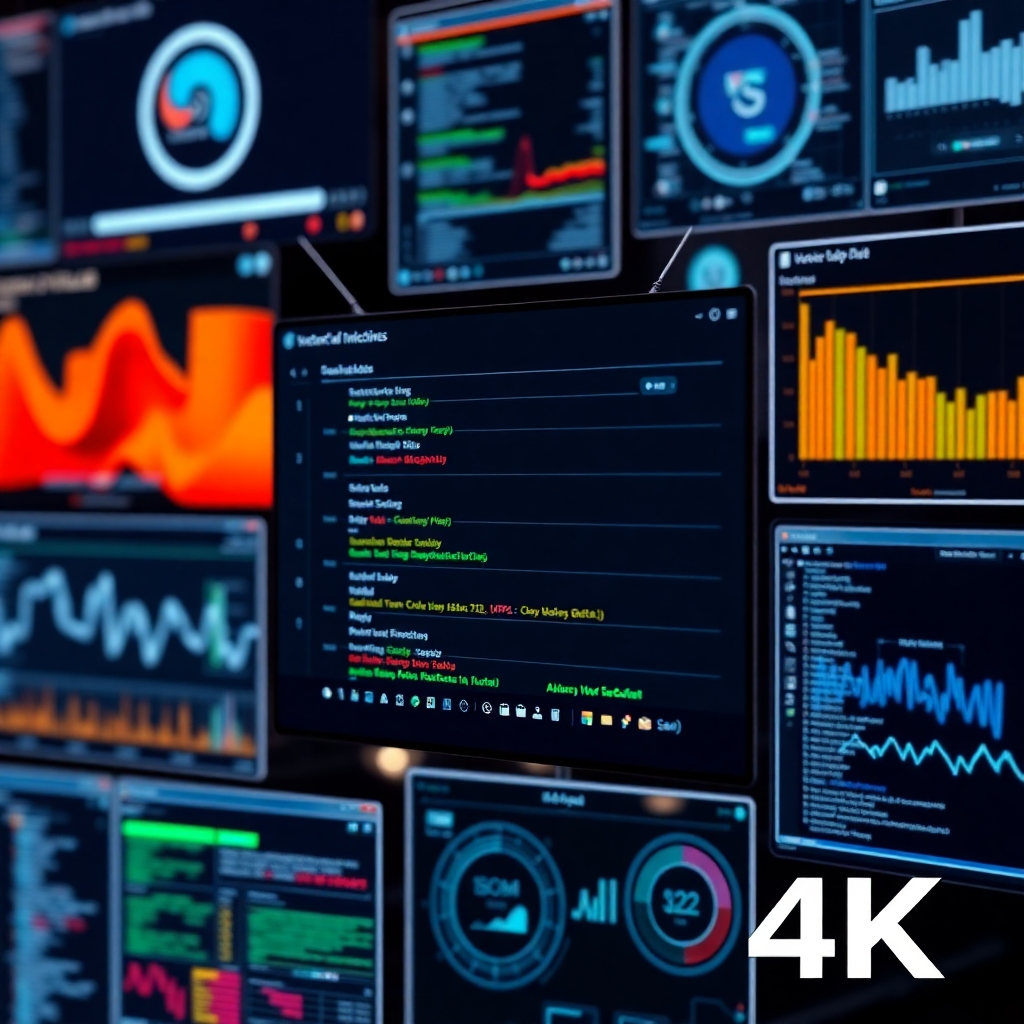 Photorealistic image: Various software interfaces interacting, showcasing smooth data transfer. Focus on clarity and functionality. 4K resolution.