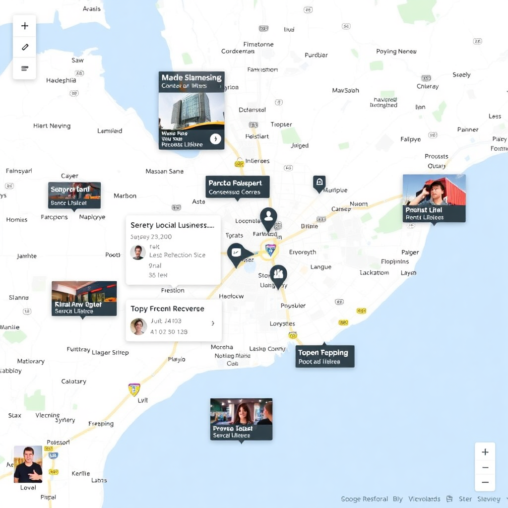 Visualize a map with highlighted local businesses tailored to a user's profile and search history. The interface should be clean and user-friendly with personalized recommendations highlighted.