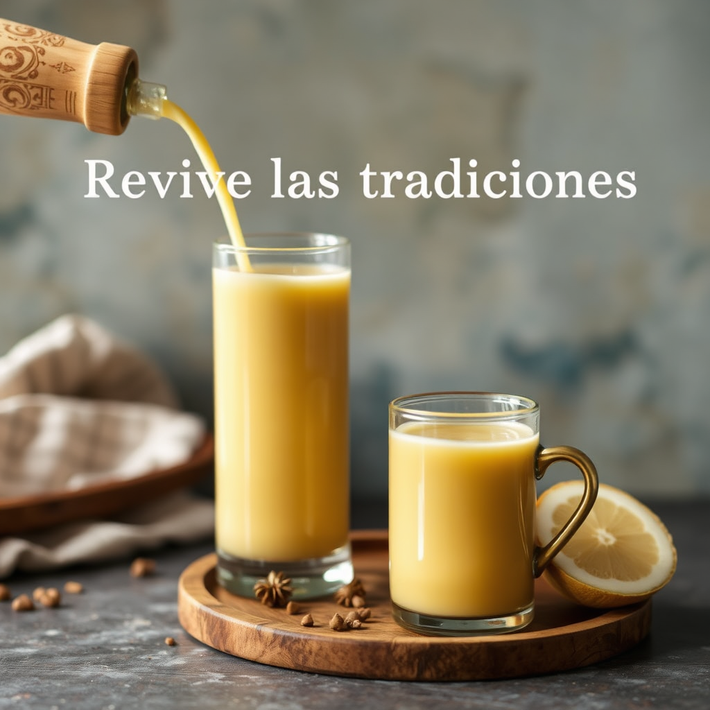 A stylized illustration combining traditional Taíno symbols with modern elements representing wellness and nutrition. The Taíno symbols could be subtly incorporated into a cup of golden milk or the surrounding environment. Use earthy tones and natural textures to create a sense of connection to the past. Style reference: Indigenous art meets modern design. Technical specs: 4K resolution, vector illustration.