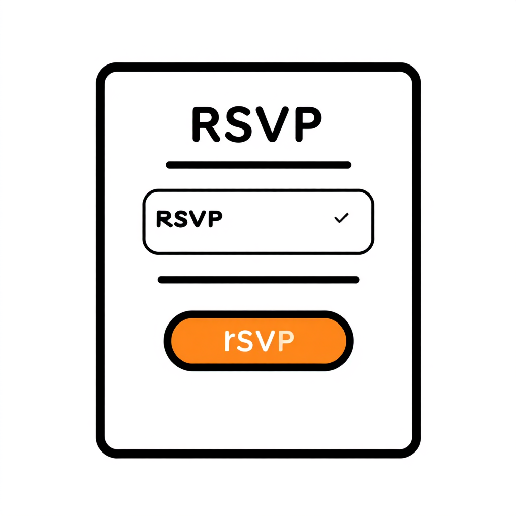 A stylized, minimalist image depicting a digital invitation with a clear RSVP button and a user-friendly confirmation interface. The image highlights the ease and efficiency of the RSVP process. The background is a clean, bright color. Style reference: user-friendly interface, clear design. Technical specs: 4K resolution, clean lines.