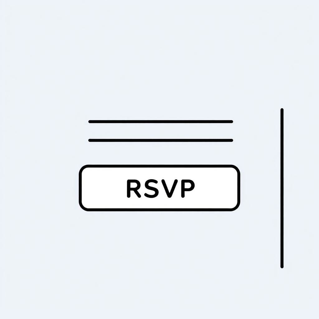 A stylized, minimalist image depicting a digital invitation with a clear RSVP button. The image highlights the ease and efficiency of the RSVP process. The background is a clean, bright color. Style reference: user-friendly interface, clear design. Technical specs: 4K resolution, clean lines.