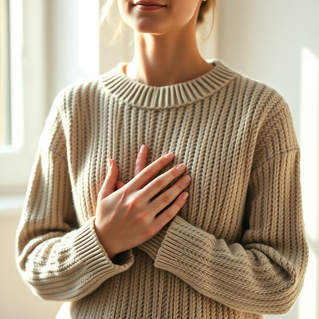 Hands resting gently on heart