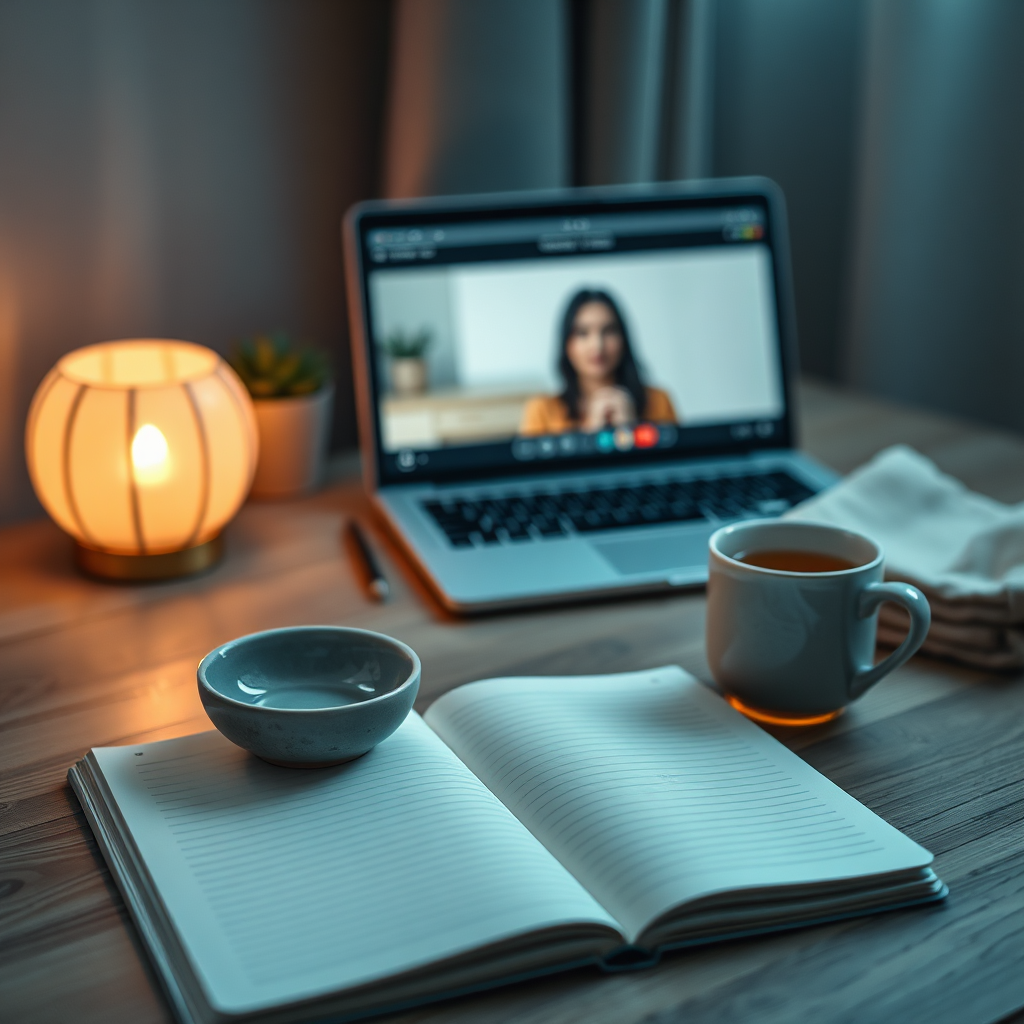 Cozy desk setup for a distance Reiki session