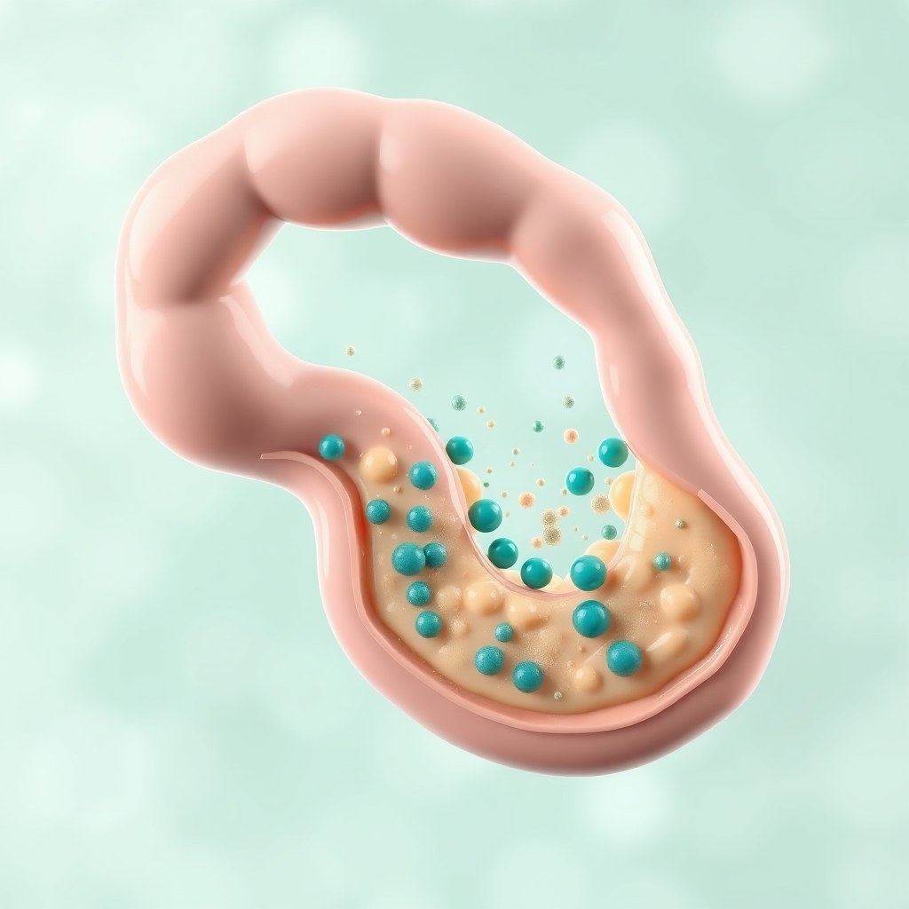 Illustration showing fiber gel moving through intestinal tract