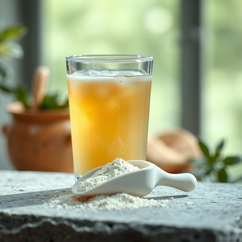 Glass of fiber drink with scoop