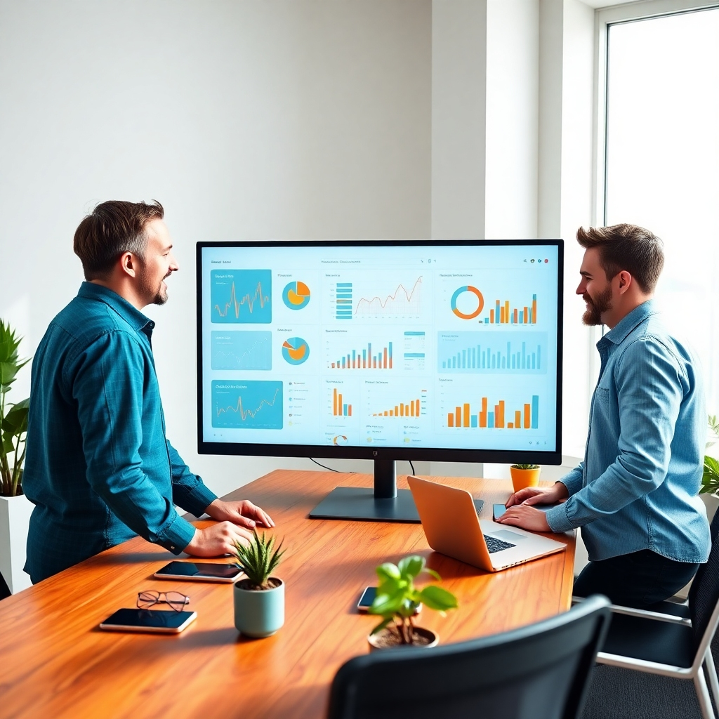 A photorealistic image, 8K resolution, hyperrealistic detail, soft diffused lighting, of a young, diverse team of three people collaborating around a large monitor displaying various social media dashboards and analytics. The color palette is bright and modern, with pops of teal and orange. The scene is set in a modern, minimalist office with white walls and natural light streaming in from a large window.  The team is actively engaged in a discussion, their expressions enthusiastic and collaborative. The camera angle is slightly elevated, offering a dynamic perspective. Textures should showcase the subtle grain of the wooden table, the smooth glass of the monitor, and the soft texture of clothing.  Environmental elements include potted plants adding a touch of life to the workspace.  The overall mood is energetic and positive. The style should evoke a feeling of modern professional efficiency, inspired by the photography of Annie Leibovitz, focusing on capturing natural expressions and gestures.  The image should subtly suggest a sense of team synergy and the powerful results of effective social media management.  Props include smartphones, tablets, and laptops arranged naturally, suggesting active use.  The background should remain intentionally uncluttered, with focus primarily on the team and their interactions.
