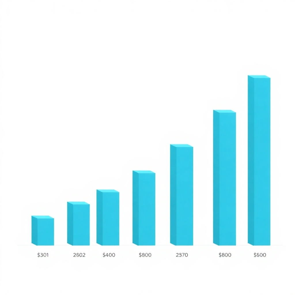 A bar chart showing increasing revenue. The style is simple, clean, and focused on data visualization.