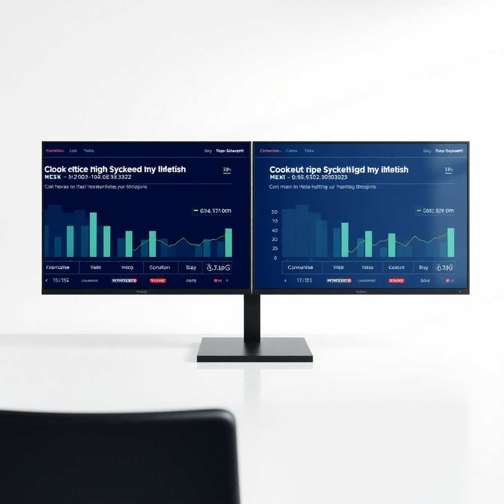 A photorealistic image in 4K, showcasing a split screen with two versions of a marketing campaign. Both versions should be running in real-time, with data on each side reflecting metrics such as click-through rates, conversions and engagement.  Style should be clean, modern and data-centric.  Lighting should be even and bright, allowing for easy comparison. The textures should be smooth, focusing on the visual clarity of the data displayed.