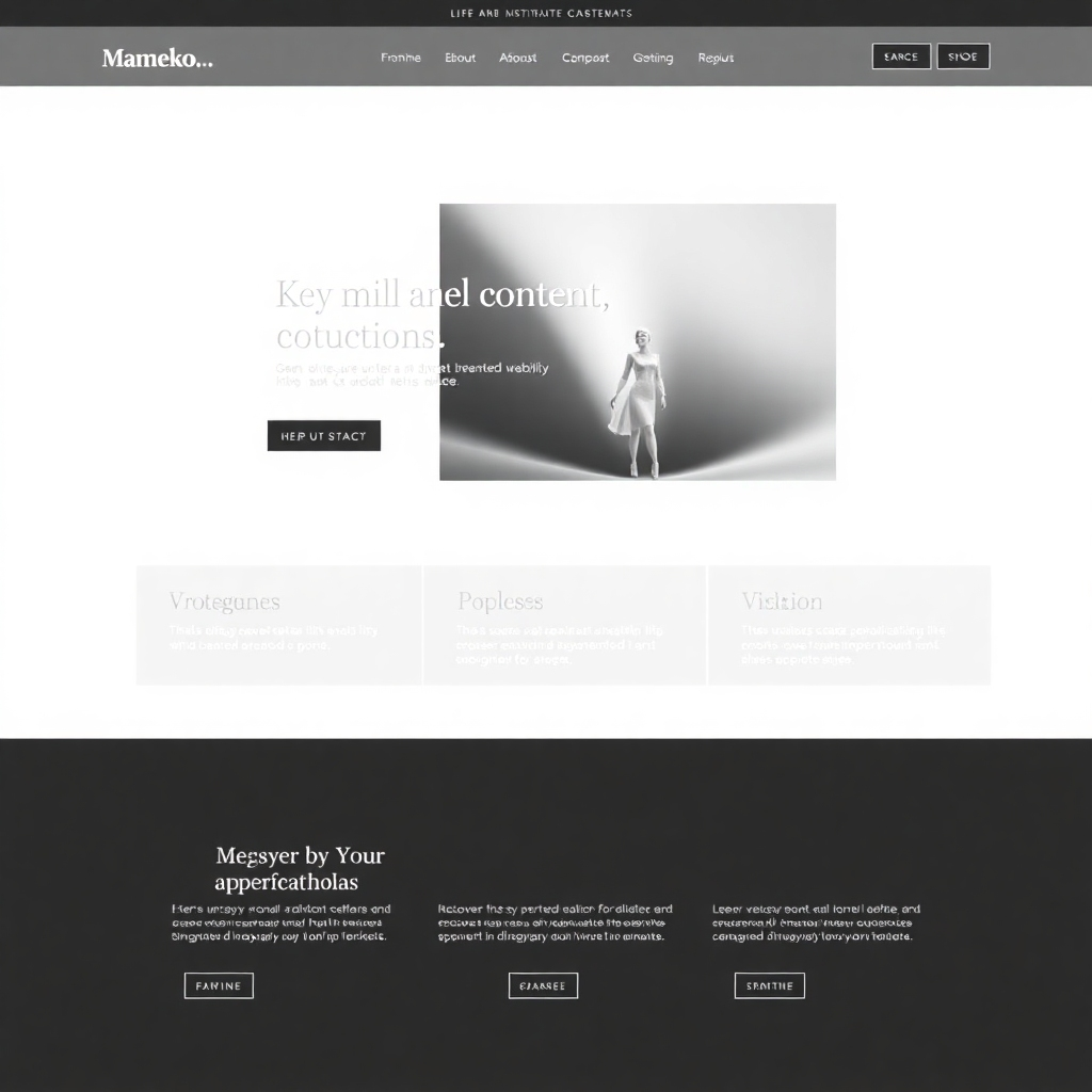 A photorealistic image of a website with a minimalist design, featuring clean lines, ample whitespace, and a focus on key content elements. The color palette should be simple and elegant. The image should convey a sense of sophistication and modernity.
