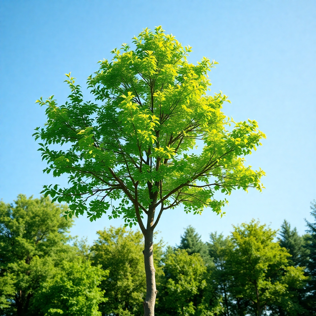 A photorealistic image showcasing a healthy, thriving tree that has received regular preventative care. Highlighting the tree's robust health. Resolution: 4K, High-quality